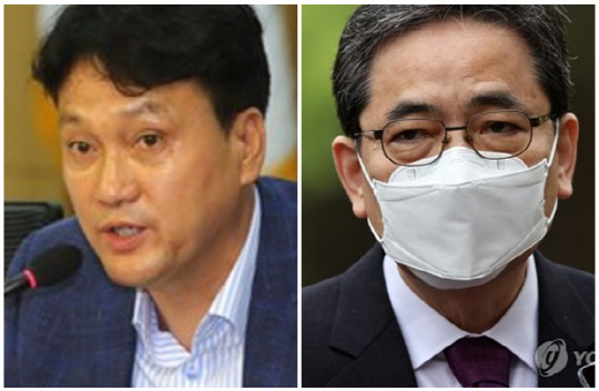 안민석(왼쪽) 더불어민주당 의원과 곽상도 전 의원. 연합뉴스